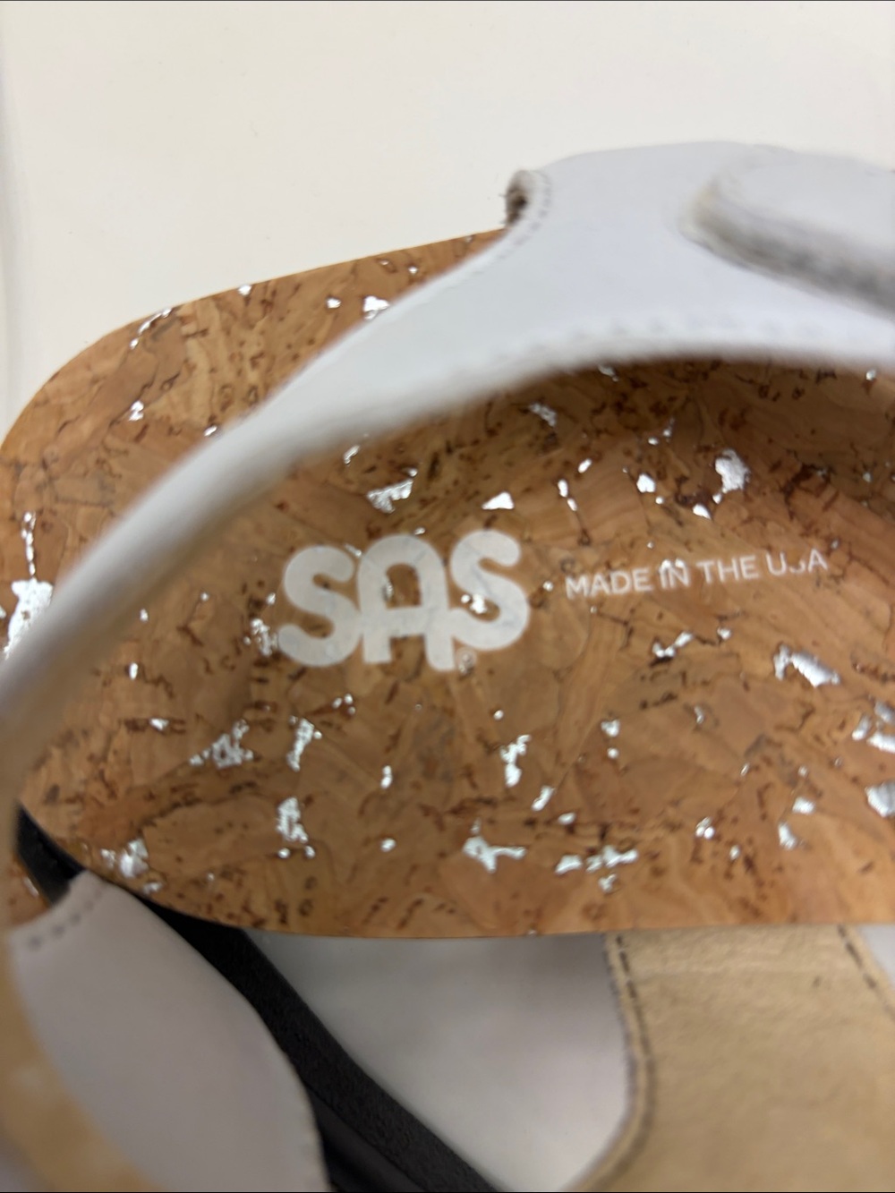 SAS White Leather Cork Footbed Thong Sandals - Picture 2 of 3